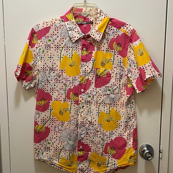 Mr. Turk Short Sleeve Blouse in Pink Yellow, Red and White Size Medium - Picture 12 of 12